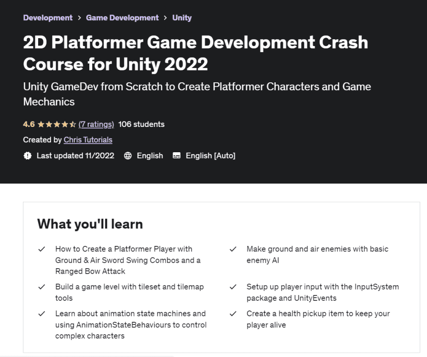 Unity 2D Platformer Game Development Course