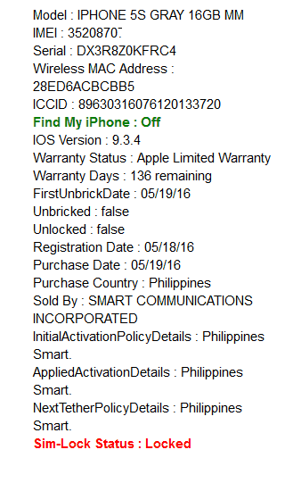 Free iPhone Full GSX Carrier Check Request Here!!! | Pinoy Internet and  Technology Forums
