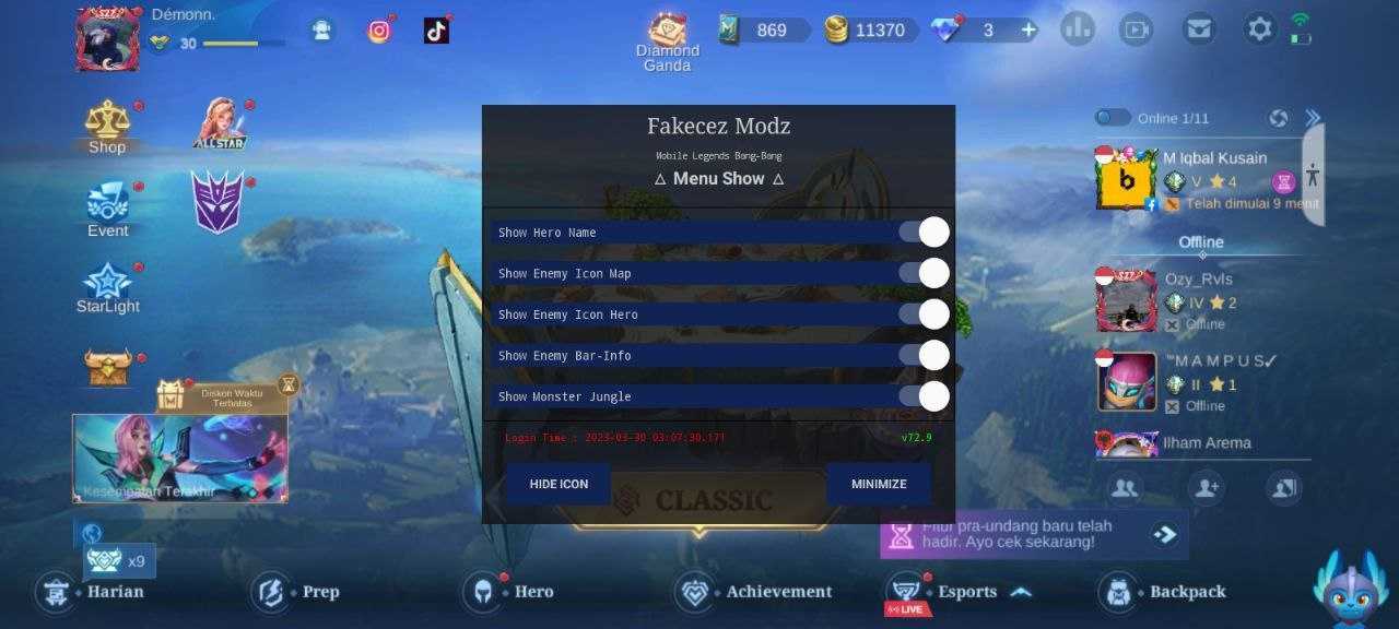 Cheat - [UPDATED] Mobile Legends : Fakecez Mod APK v72.9 | MARCH 31, 2023 |  Pinoy Internet and Technology Forums
