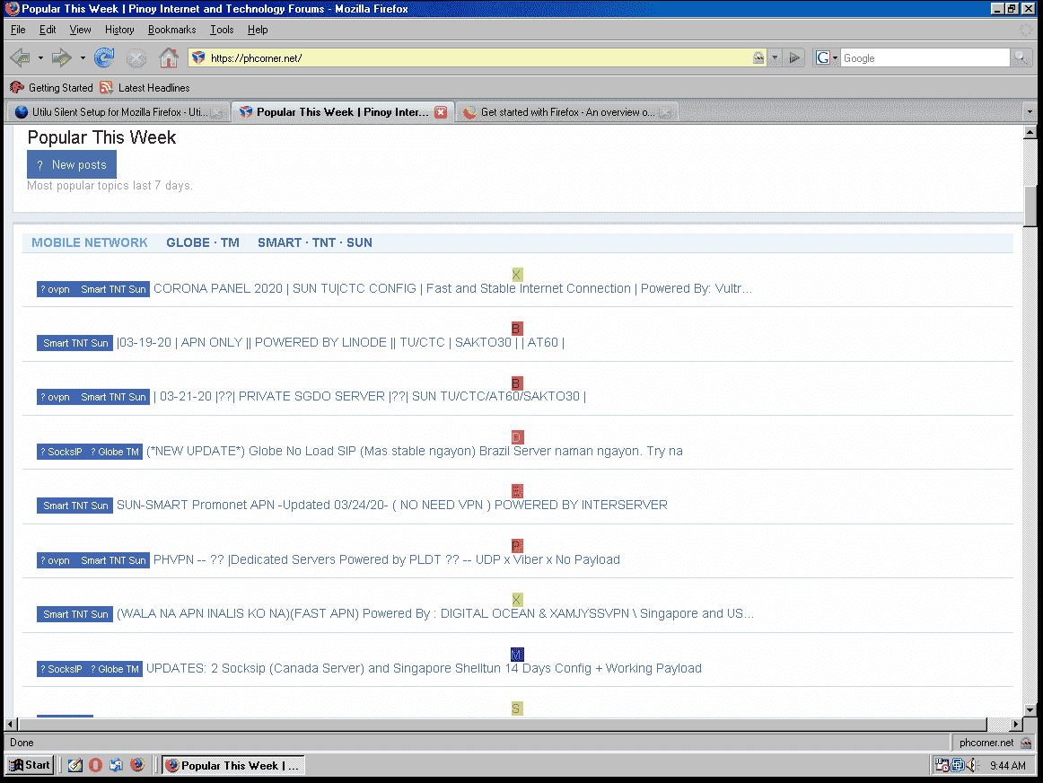 Phcorner on Windows 98 and Firefox 2.0.0.20