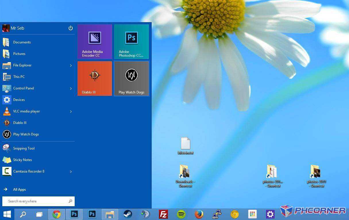 Windows 10 start menu customised live tiles.