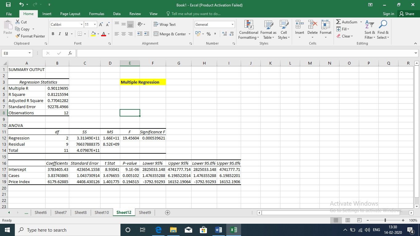Book1 - Excel (Product Activation Failed) 2 x & Share Formulas Data Review View Tell me what you want to do... 11 = AA === EE